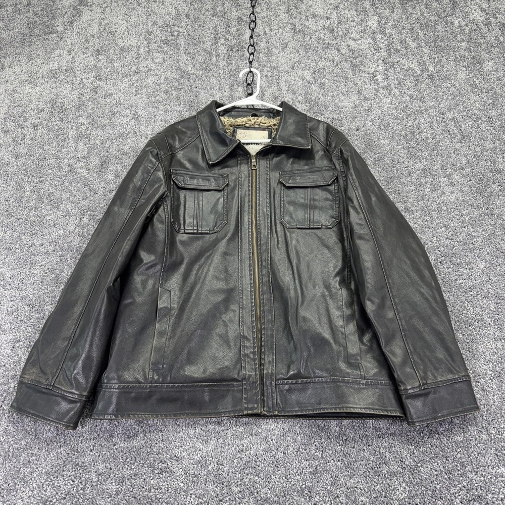 Whispering Smith Jacket Mens Large Black Faux Leather Sherpa Lined Biker Zip